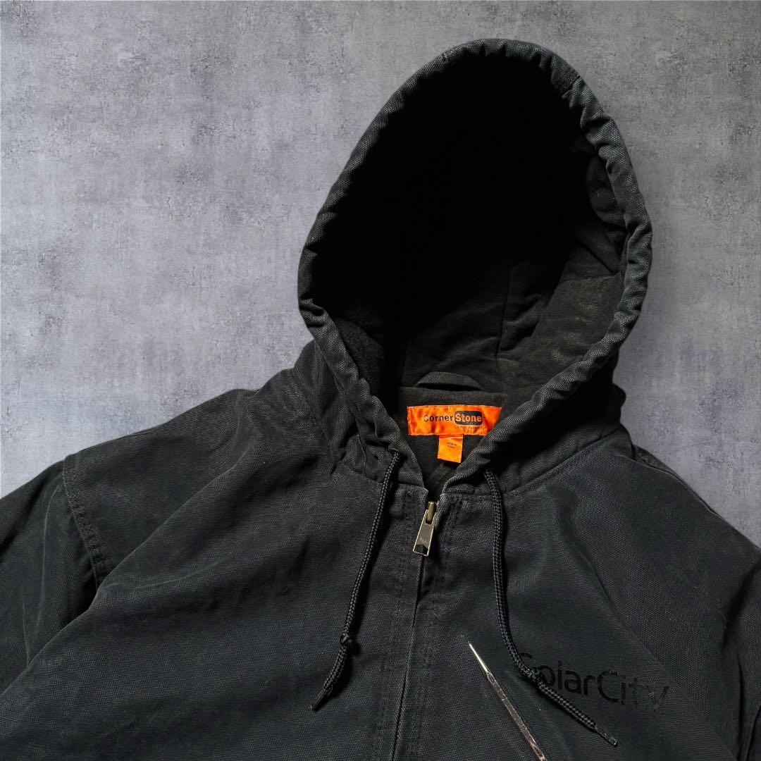 2303 古着Corner Stoneダック地アクティブジャケット企業系ロゴ墨黒