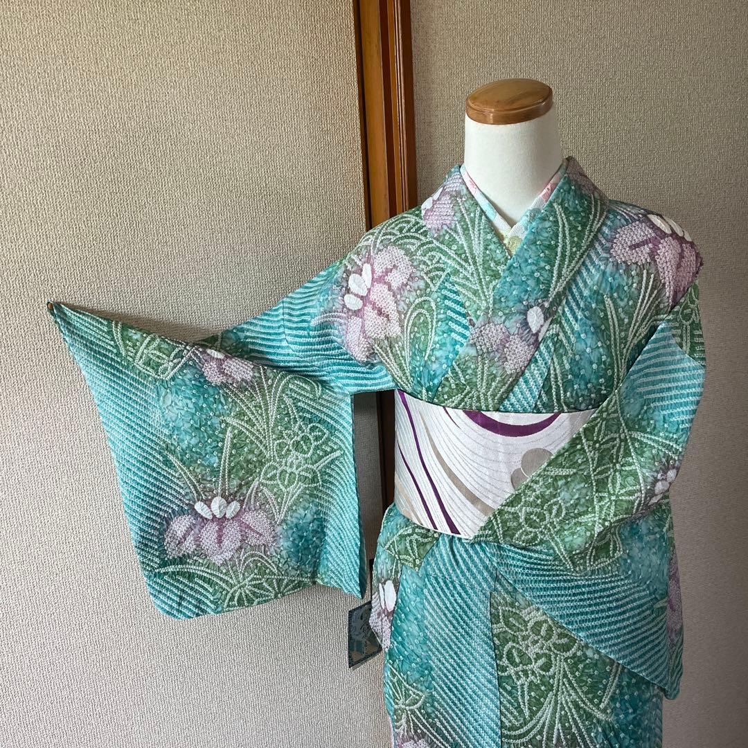 有松絞り　ゆかた単品　浴衣ミントカラー