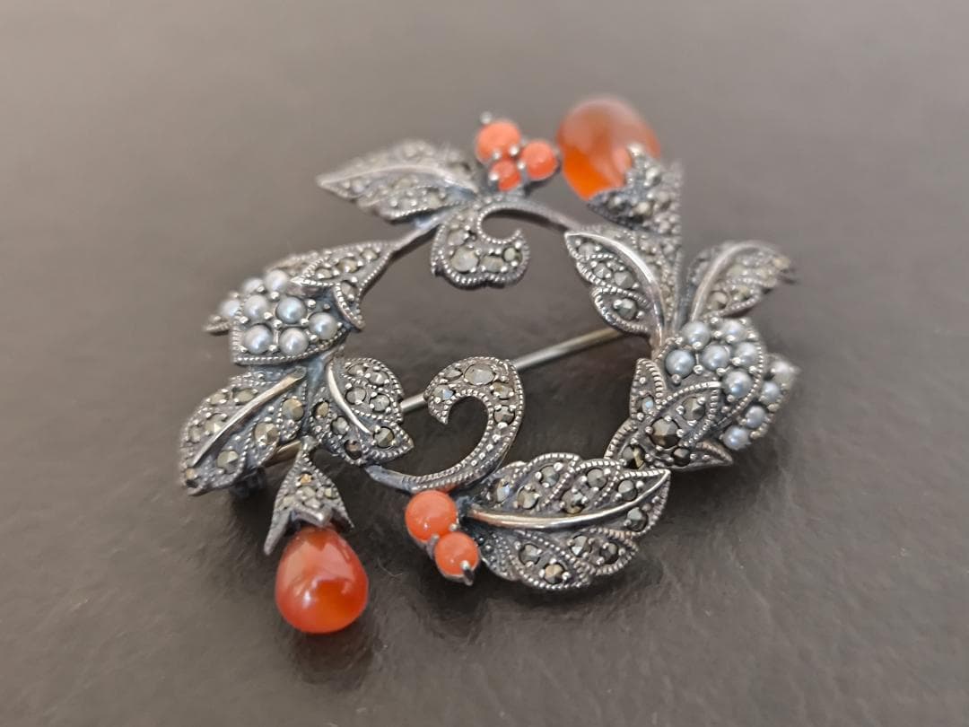 碌山 ROKUZAN ロクザン メノウ　ケシパール 925 シルバー　ブローチ