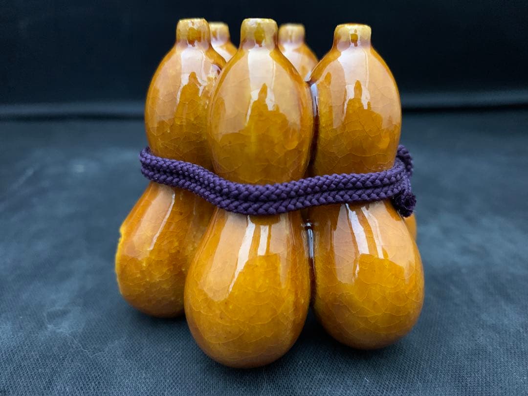 楽焼窯元三代　茶道具　蓋置　佐々木昭楽　作　飴釉　六瓢　栞共箱