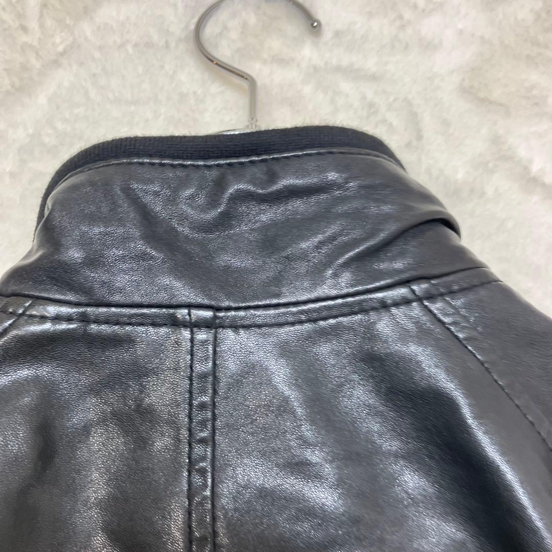 美品 アルマーニジーンズ ニット切替 羊革 ラム レザージャケット ライダース