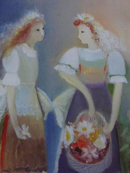 田口　亜美、花かご、希少な画集より、新品高級額装付、版上サイン入り