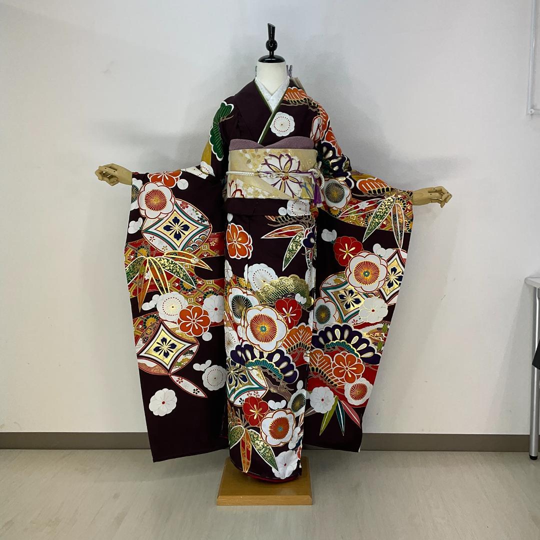 正絹お振袖10点フルセット　正絹胴裏　モカブラウン　お仕立て付き