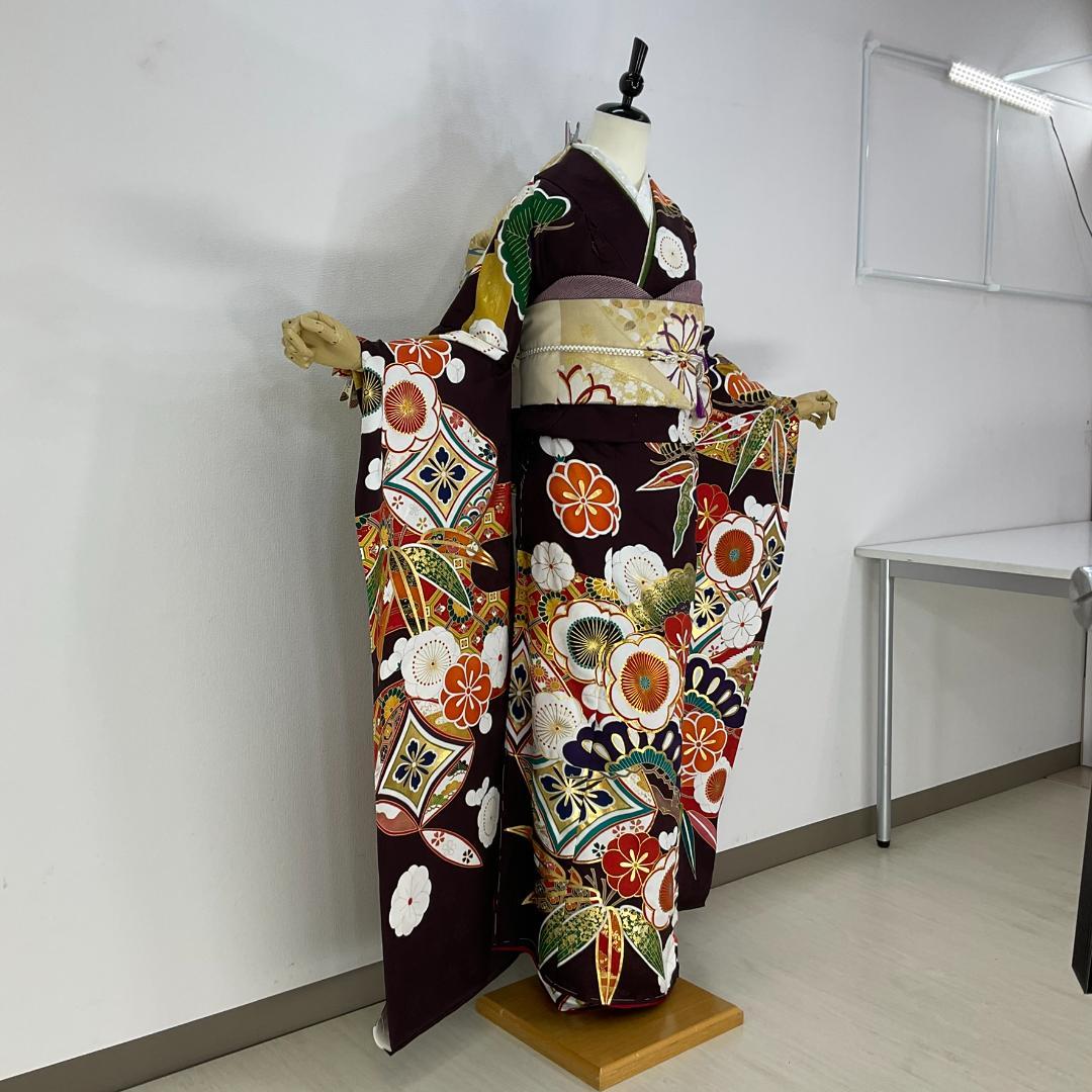 正絹お振袖10点フルセット　正絹胴裏　モカブラウン　お仕立て付き