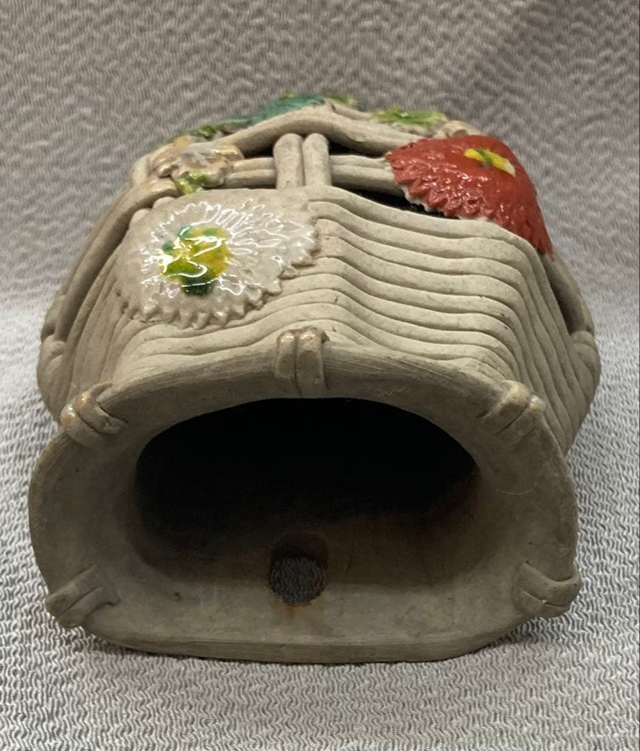 B246s 萬古焼　菊透し掛花入　骨董品