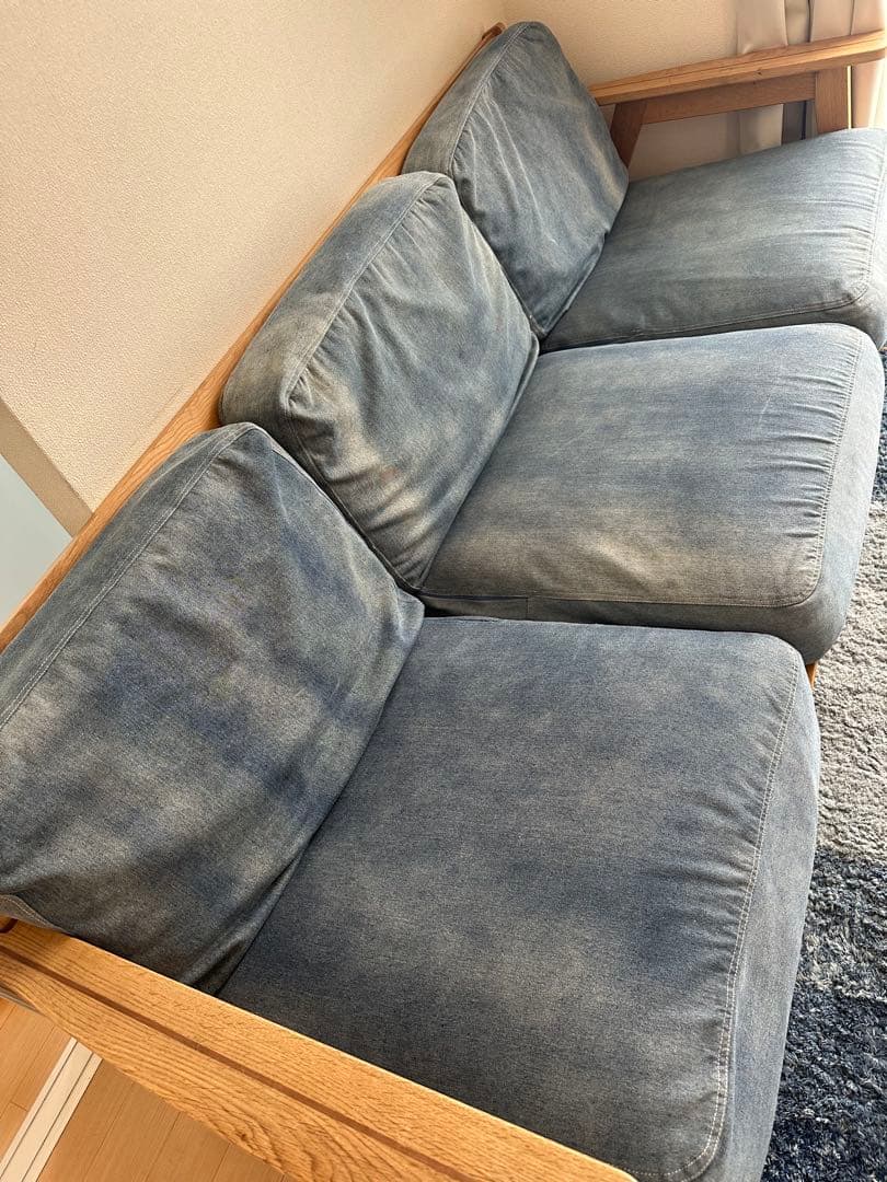 ［引取限定］ベイフロー　3人掛けデニムソファー