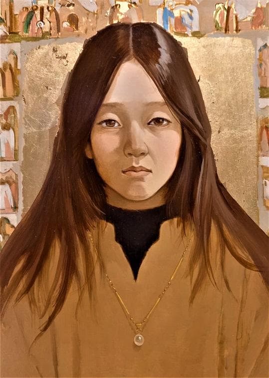 伊牟田経正　光風会常務理事　タイトル「少女像」　F５号　真作保証