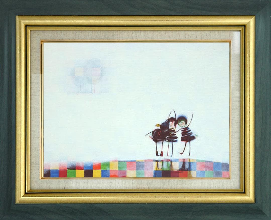 油絵 菅家令子 絵 絵画インテリア額付(銀) F4-081914 女の子 影遊び