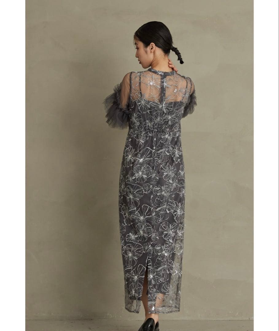 【美品】スパンコール刺繍レースドレス チャコール 二アナ niana