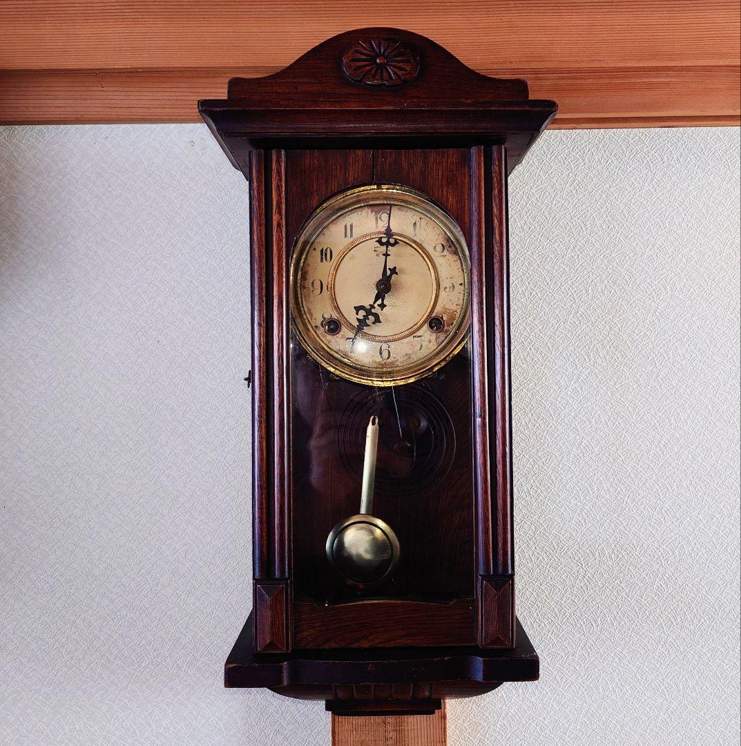 〈完動品〉明治時計社　スリゲル型ゼンマイ式振り子掛け時計　アンティーク古時計
