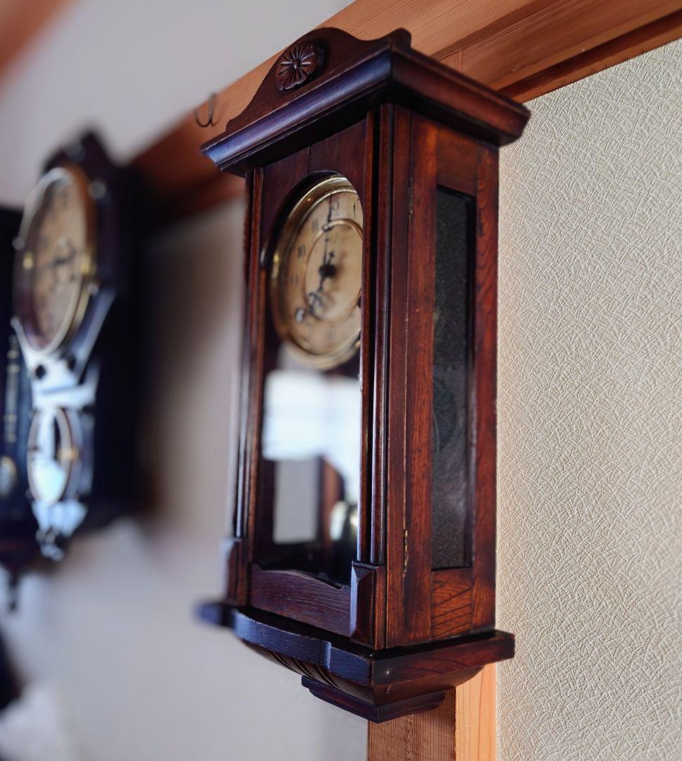 〈完動品〉明治時計社　スリゲル型ゼンマイ式振り子掛け時計　アンティーク古時計