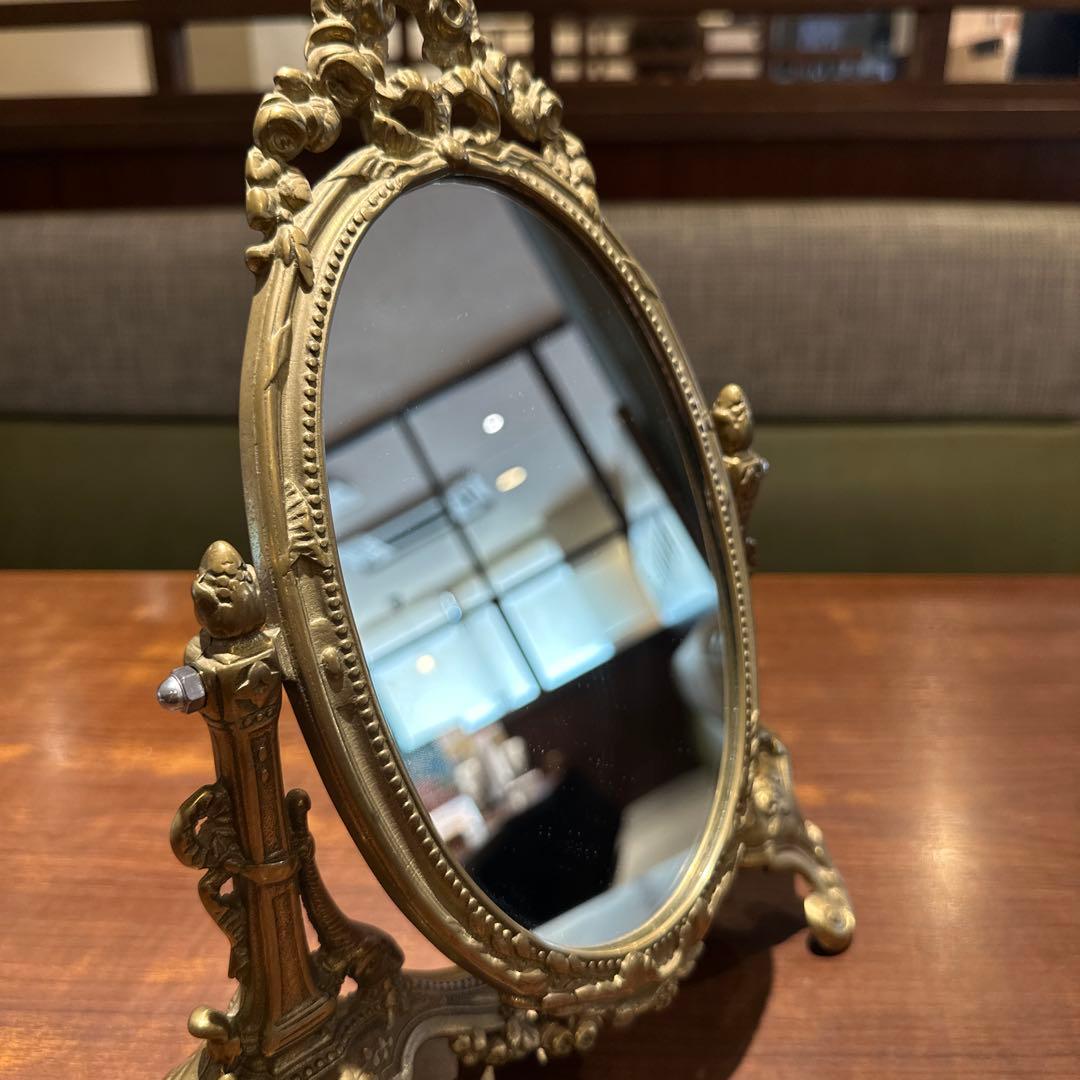 France Vintage スタンドミラー 真鍮 30cm アンティーク鏡