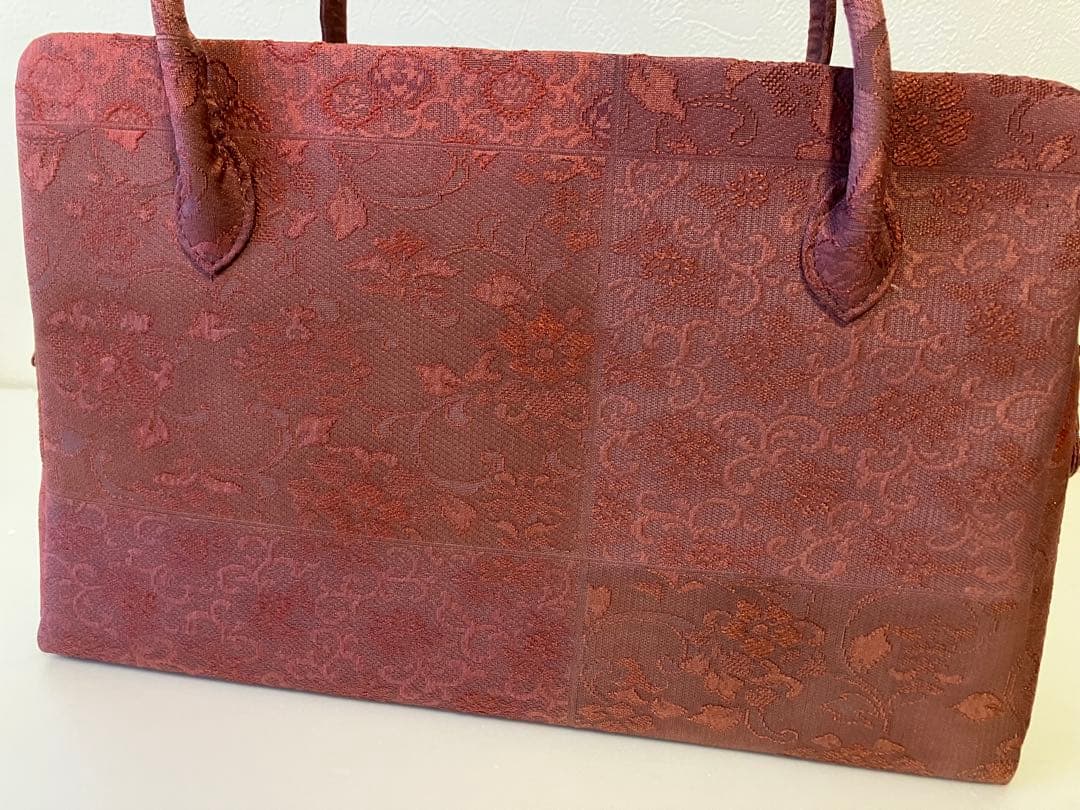 利休バッグ　花唐草模様織地