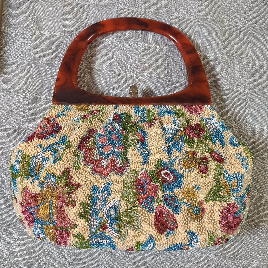 花柄刺繍ビーズバッグ　はしもと