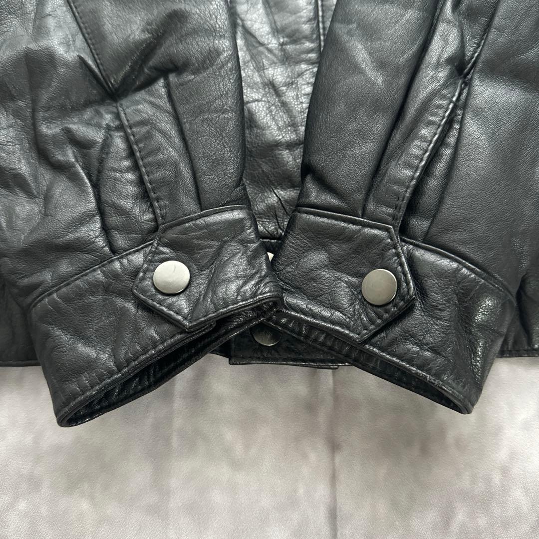 韓国古着　レザーブルゾン　レザージャケット　革ジャン　本革　牛革　　黒　y2k