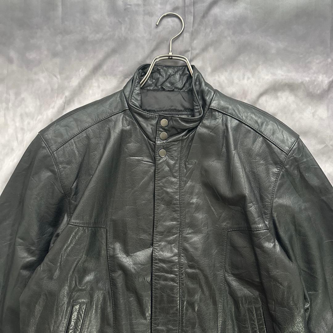 韓国古着　レザーブルゾン　レザージャケット　革ジャン　本革　牛革　　黒　y2k