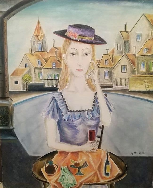 小澤勇寿朗 作 カフェテラスの女 F12油彩画 人物画