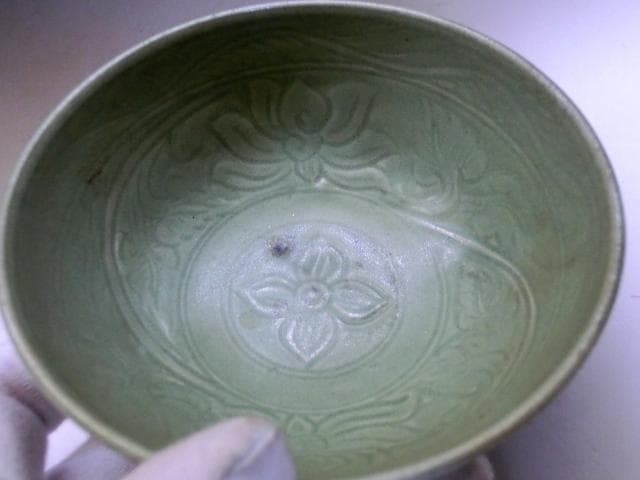 茶碗■古い青磁 唐草 お茶道具 古玩 唐物 中国 古美術 時代物 骨董品■