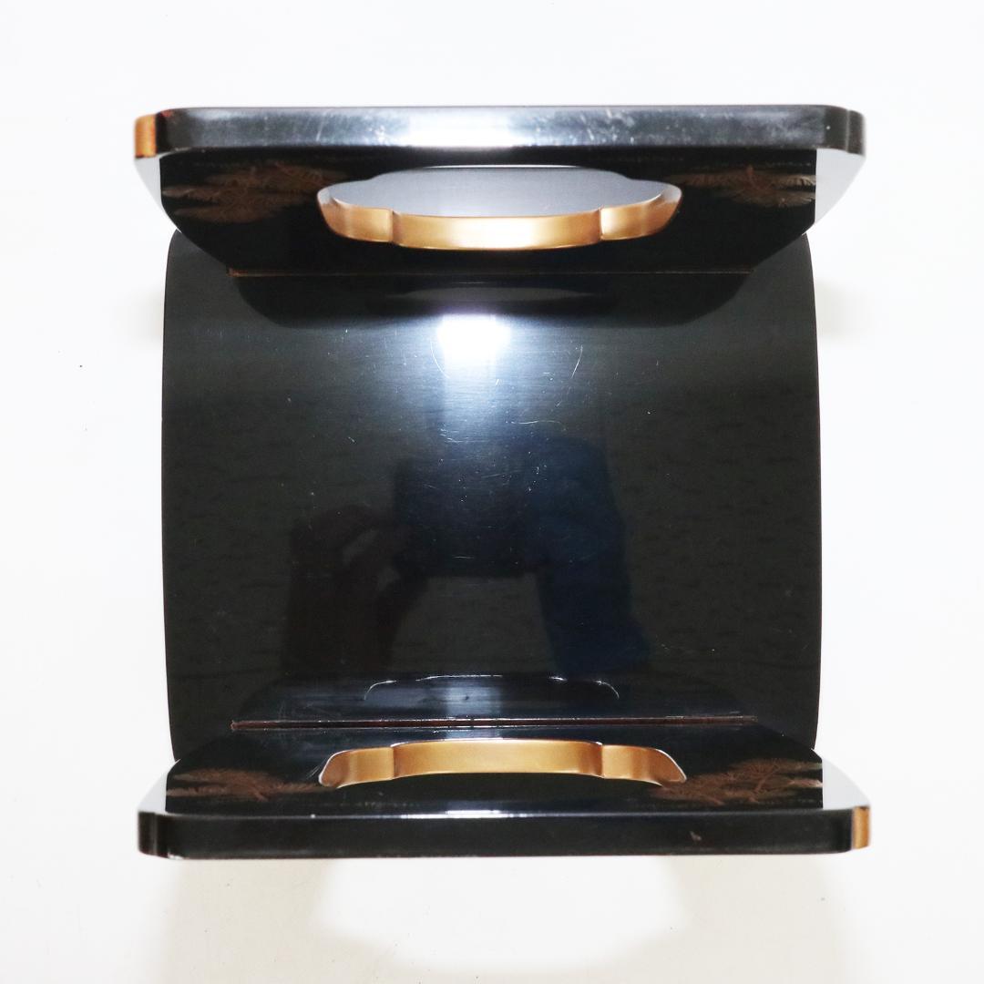 時代漆器 朱漆塗 鶴亀山水 松竹梅 縁起物 蒔絵 三ツ重盃 木製