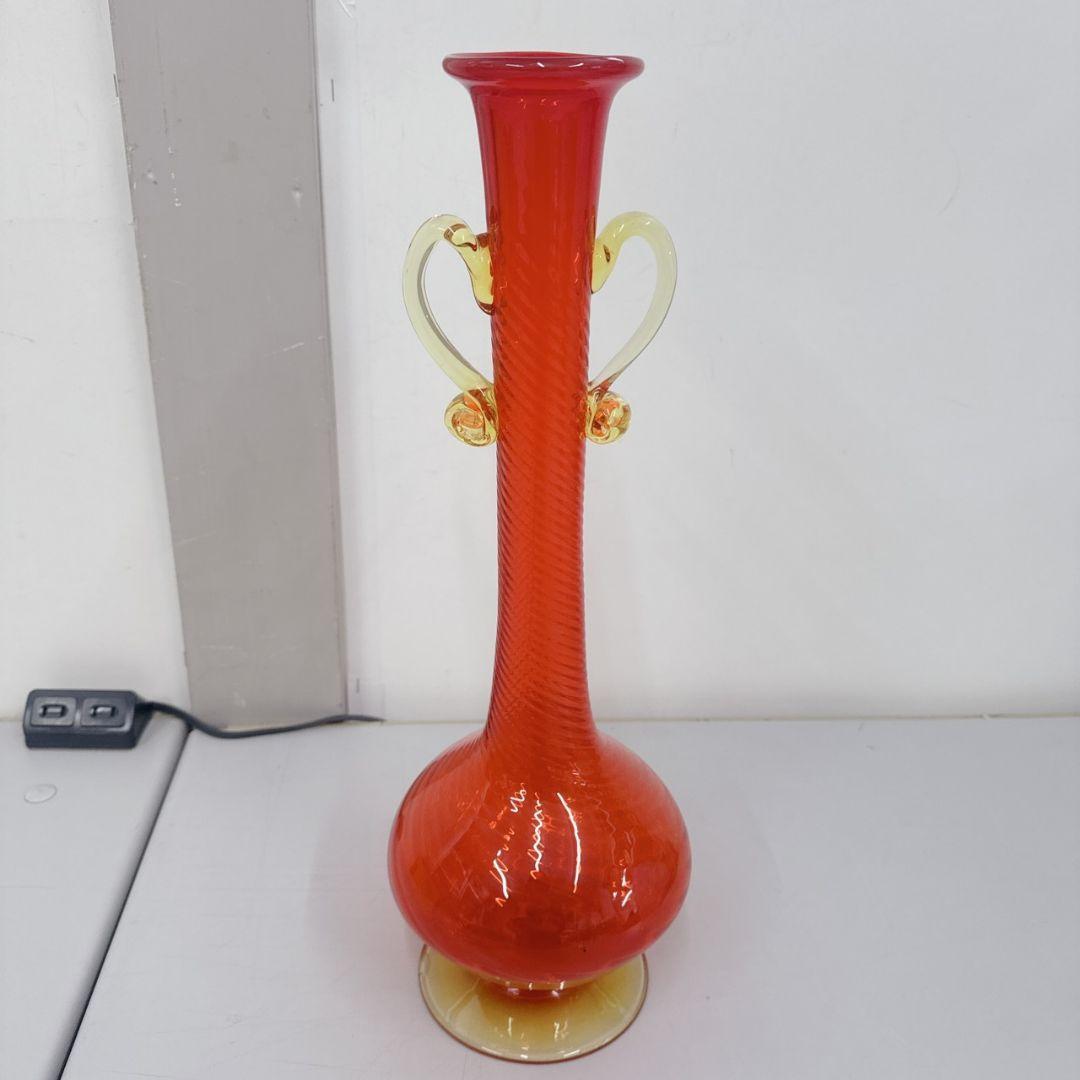 豪華 ツイスト 琉球ガラス 花瓶 昭和レトロ 沖縄 花器 置物 ガラス細工