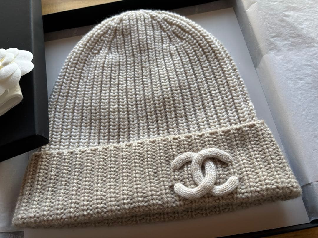CHANEL シャネル カシミヤ混合 ビーニー ニットキャップ ベージュ