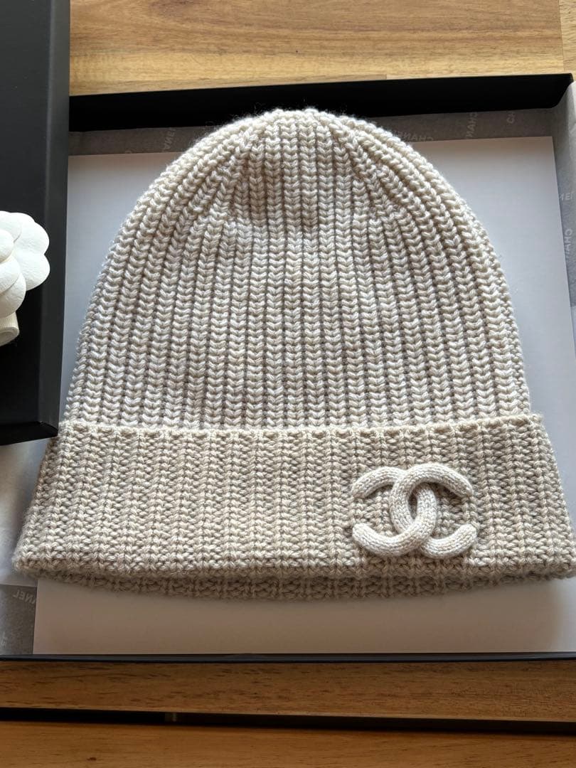 CHANEL シャネル カシミヤ混合 ビーニー ニットキャップ ベージュ