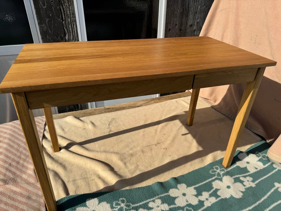 送料込み 無印良品 無垢材 デスク 引出付 オーク材 天然木 110