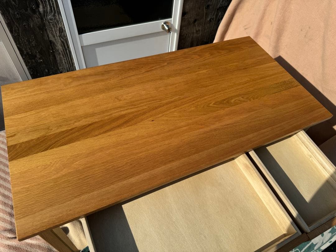 送料込み 無印良品 無垢材 デスク 引出付 オーク材 天然木 110
