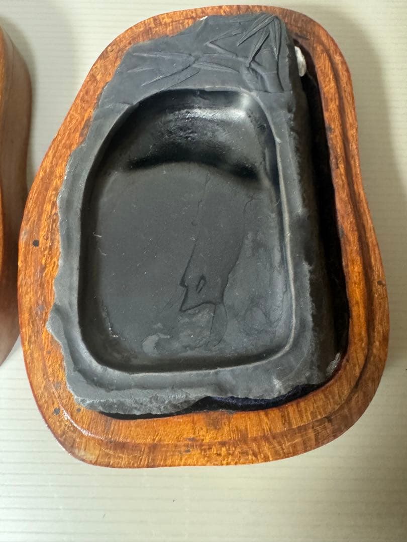 2099 古硯　端渓硯　竹彫　共箱　書道具　文房四宝　唐物　中国美術