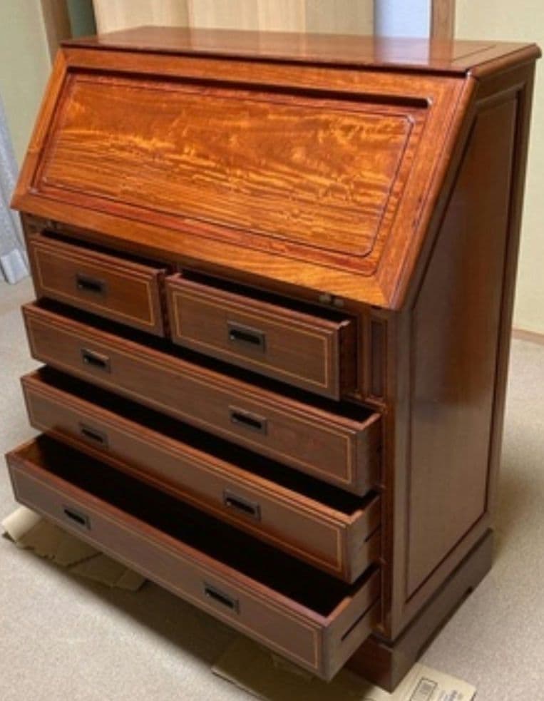 本花梨 総無垢 一部本象嵌 ライティングビューロ 勉強机 デスク チェスト