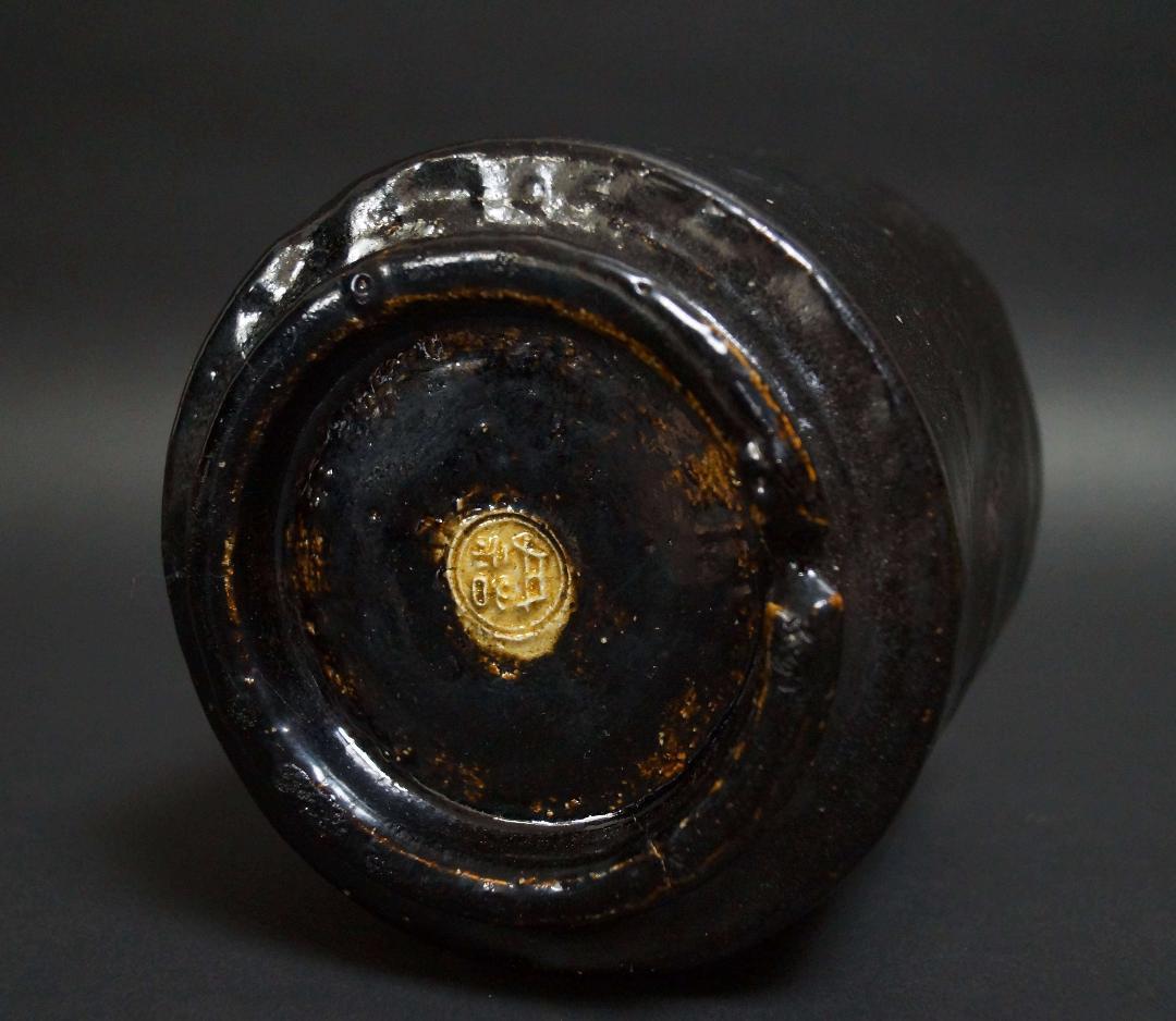 茶道具 大正期平安三国丹祐作 黒楽筒火入(3客)香炉★時代物★4D1228