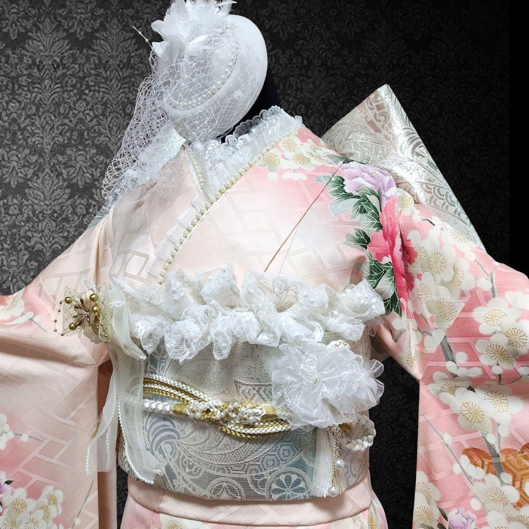 振袖フルセット(8点)・成人式・落款有り・作家物・くすみ・ピンク・胴裏正絹