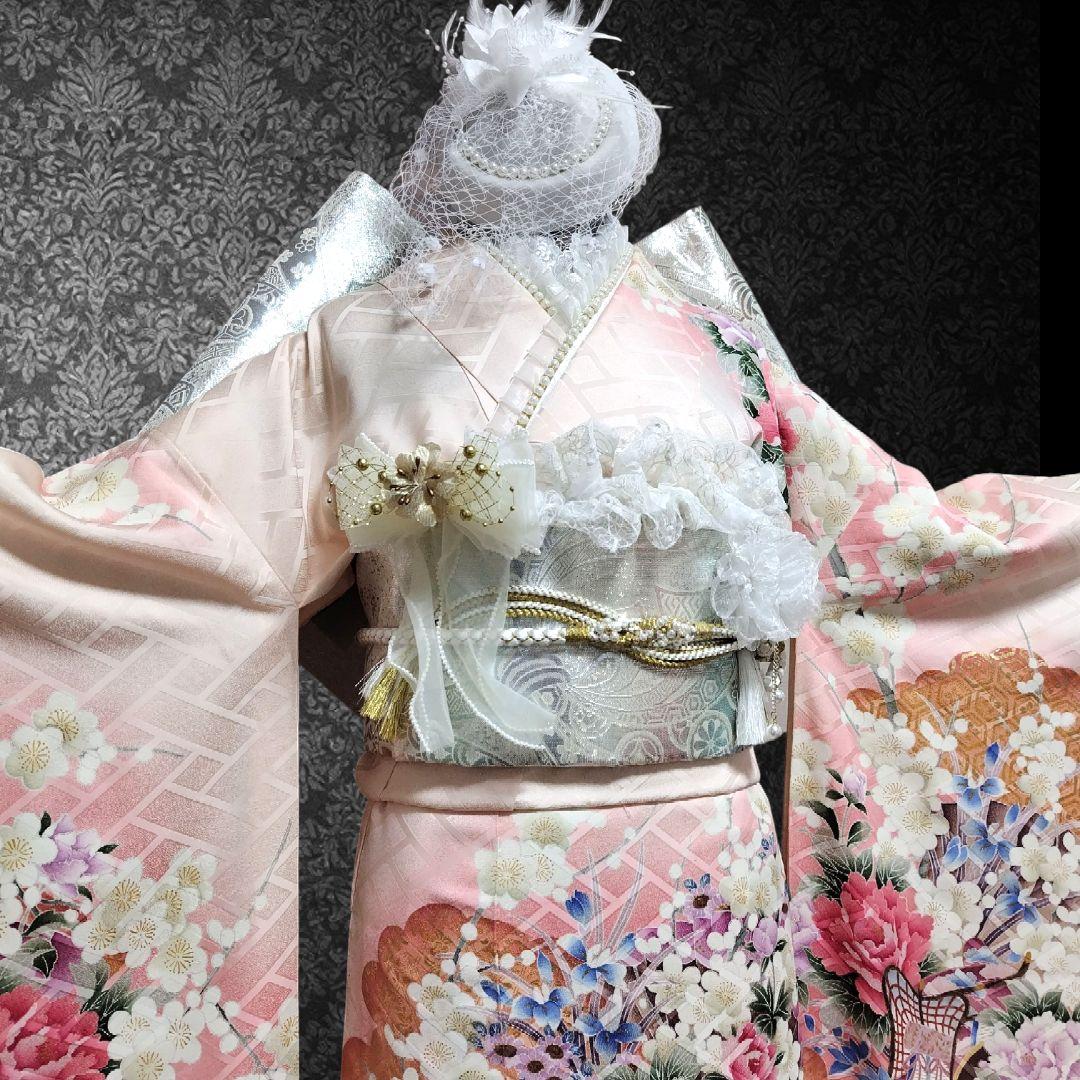 振袖フルセット(8点)・成人式・落款有り・作家物・くすみ・ピンク・胴裏正絹