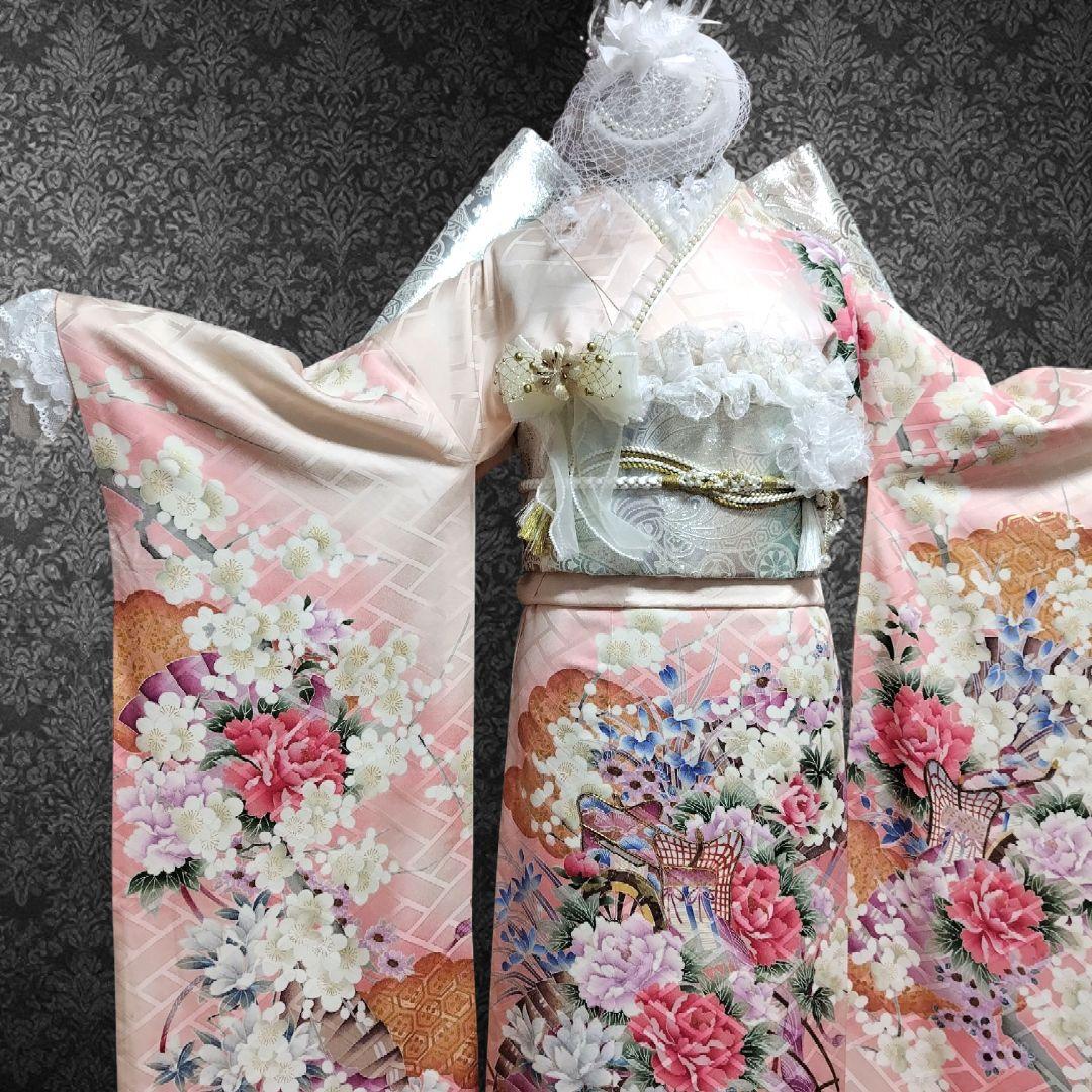 振袖フルセット(8点)・成人式・落款有り・作家物・くすみ・ピンク・胴裏正絹