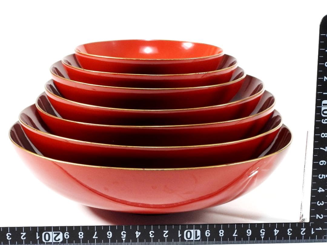 明治　朱塗　金蒔絵　漆器　木製　七ツ組　雅な雰囲気漂う盃 7点セット