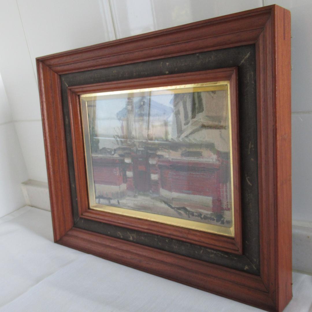 真作保証　小松益喜「山本通り風景」油彩　元額　神戸　異人館画家