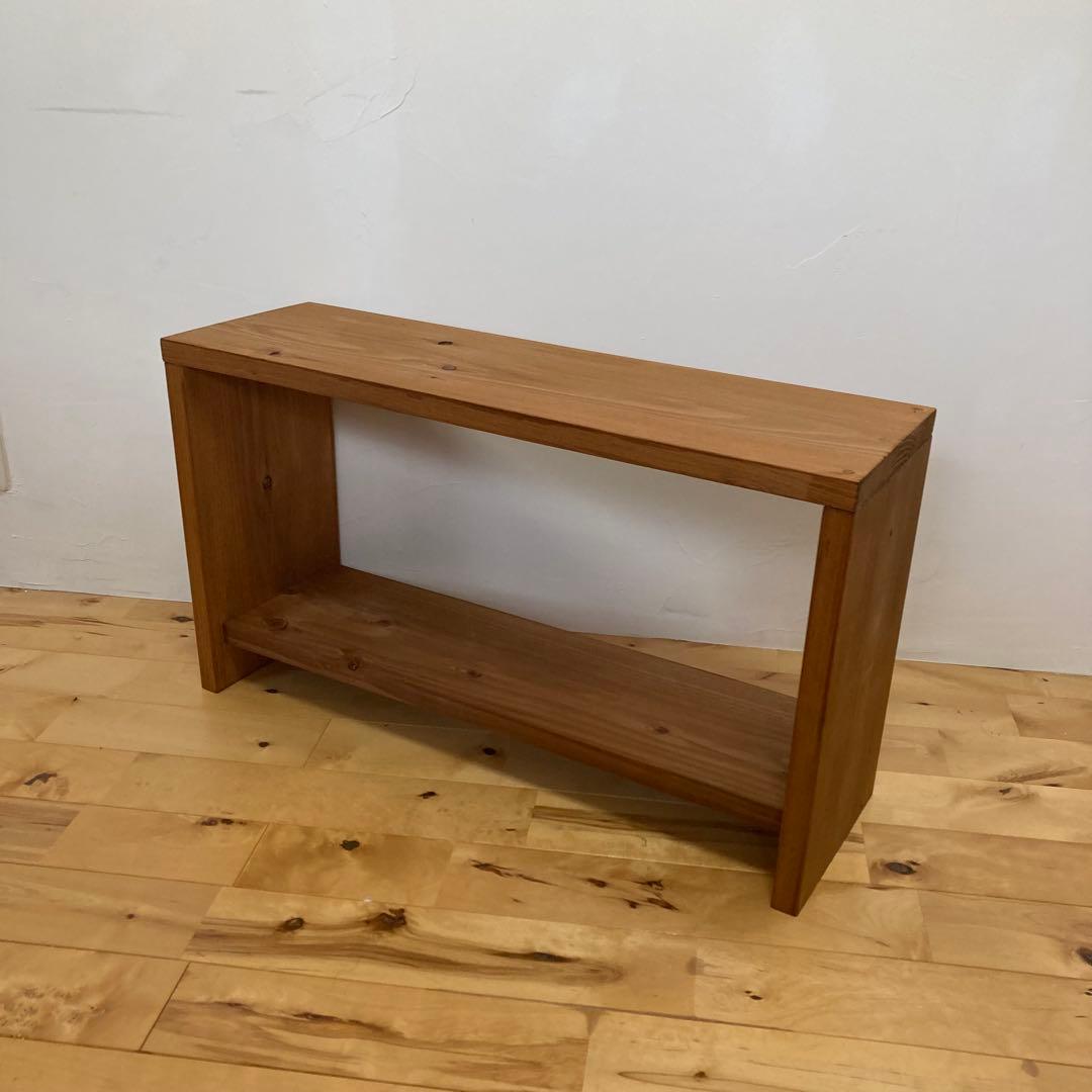 【幅70cm】　天然木一枚板の棚付きスリムベンチ