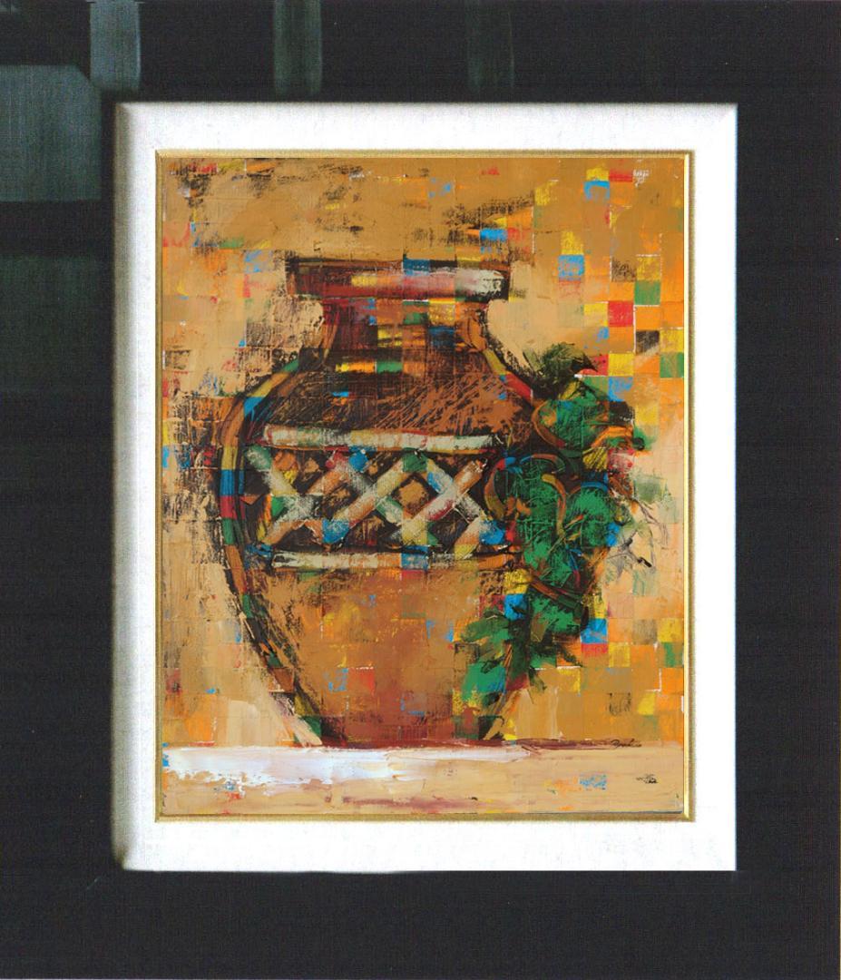 油絵 菅家令子 絵 絵画インテリア額付(黒) uF6-064104 静物 壺 瓶