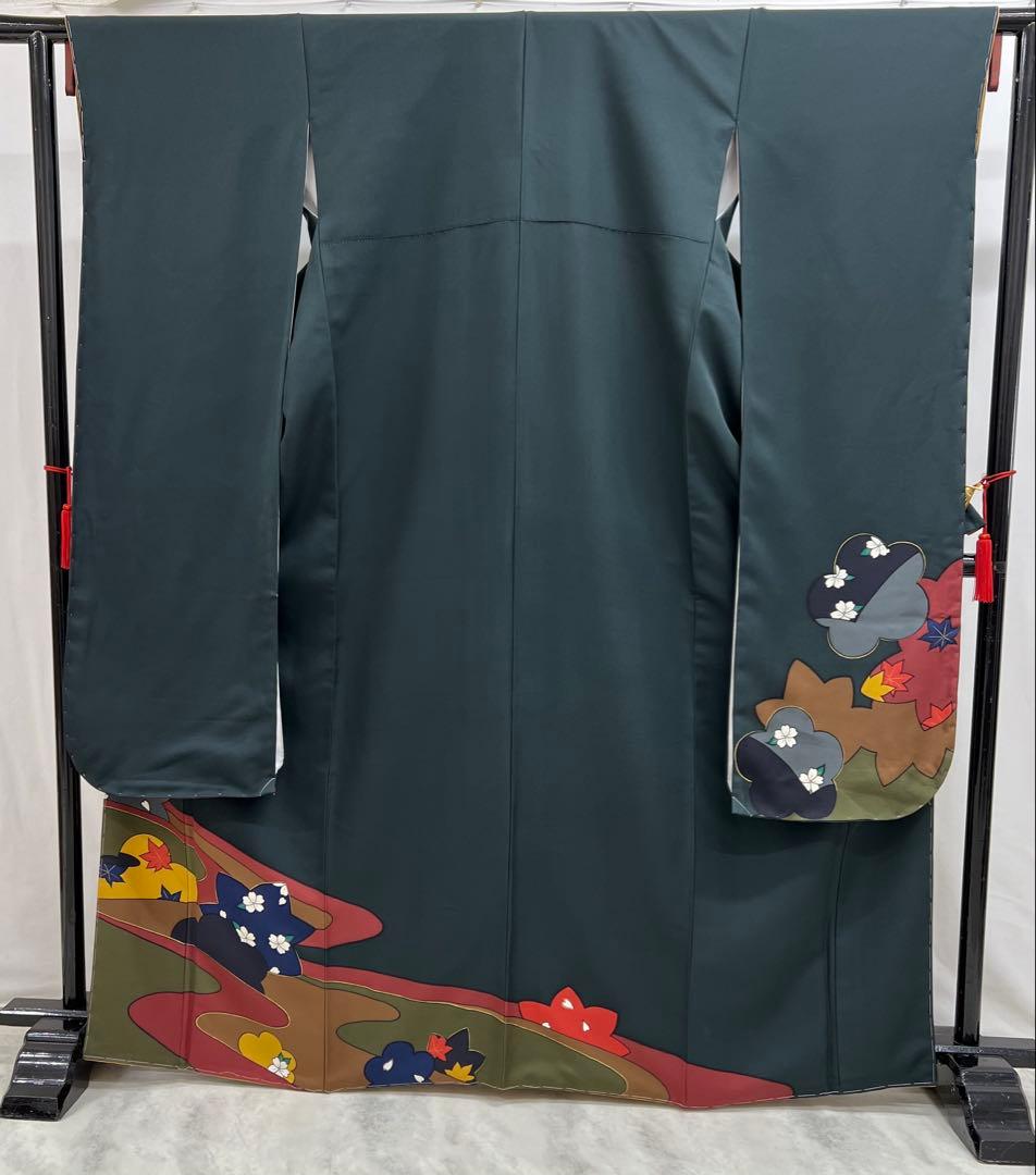 振り袖　フルセット　 玄才　金彩　しつけ付　成人式　深緑　全通長尺袋帯　590