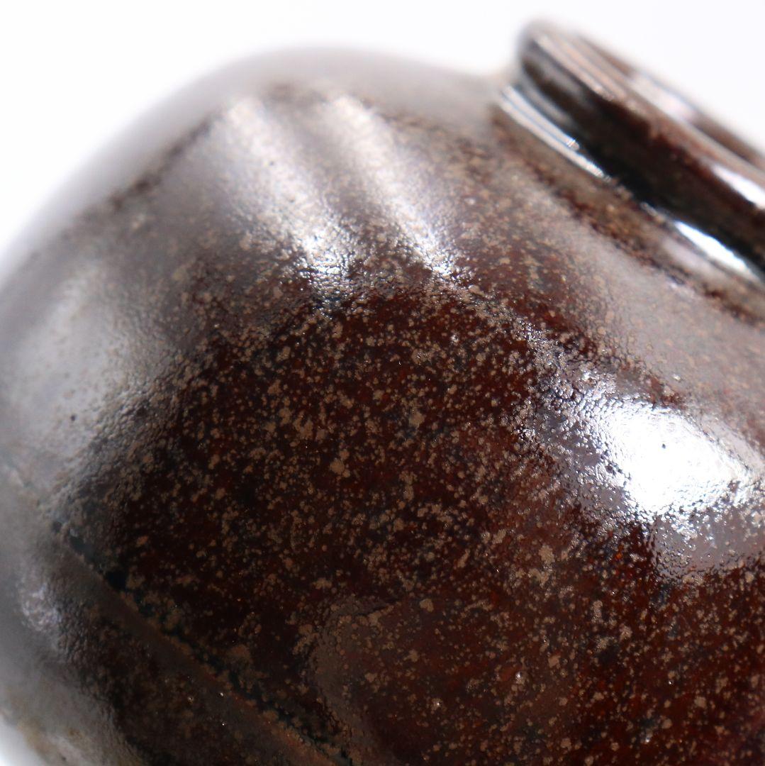 陽炎園 淡海ぜぜ 膳所焼 茄子茶入 仕覆付 茶道具 共箱　V863　N6