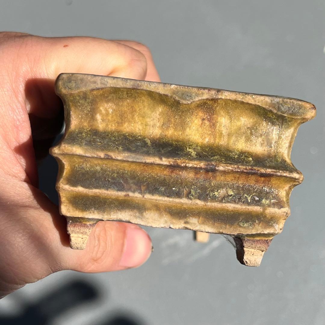 732.日本古鉢 飴釉長方 盆栽鉢 植木鉢 小品盆鉢13.8*7.8*5.2cm