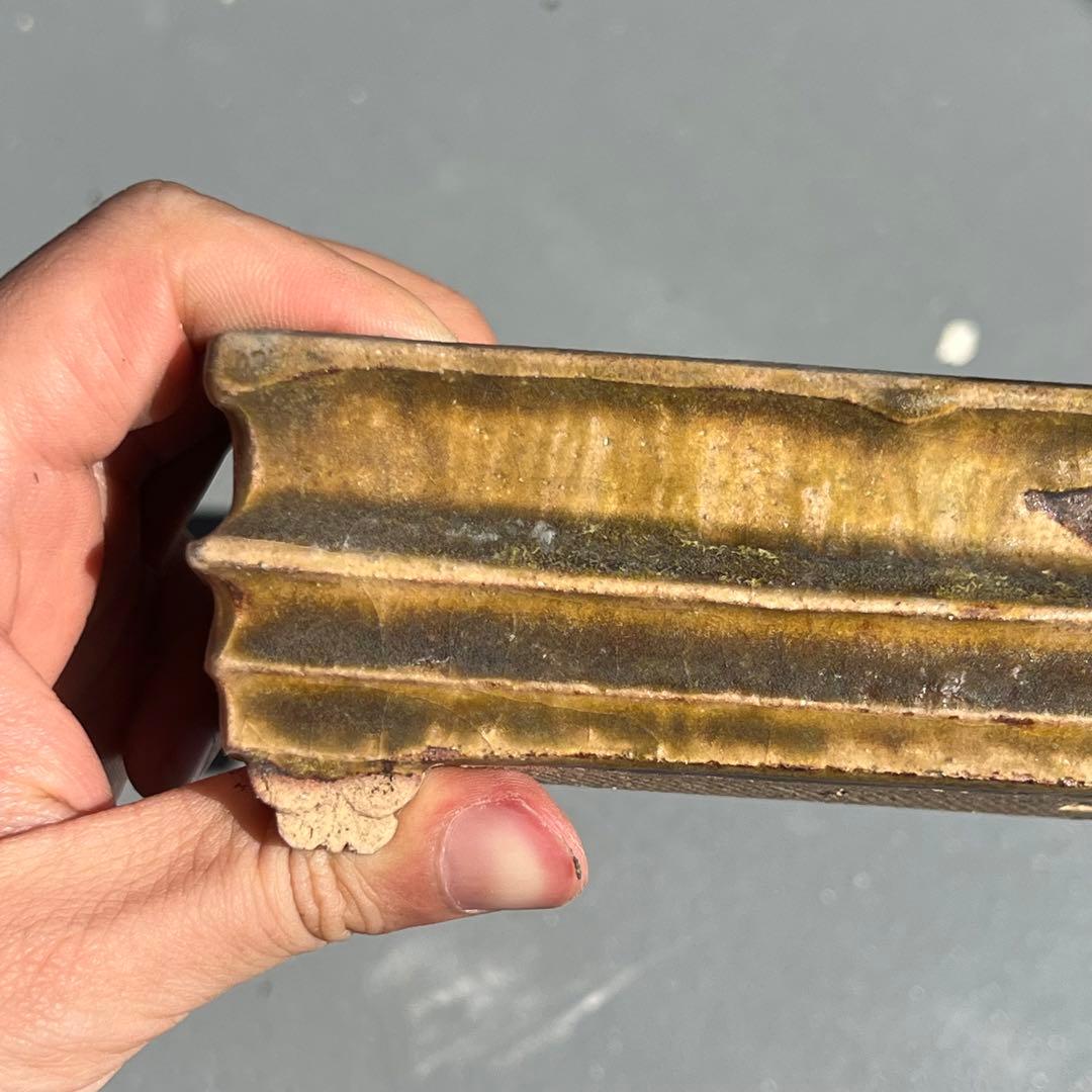 732.日本古鉢 飴釉長方 盆栽鉢 植木鉢 小品盆鉢13.8*7.8*5.2cm