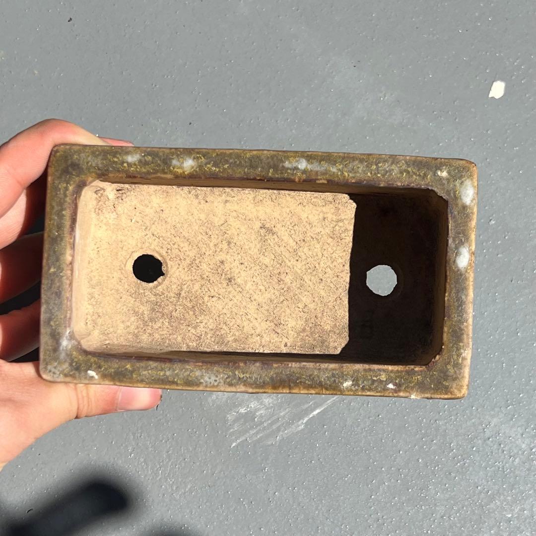 732.日本古鉢 飴釉長方 盆栽鉢 植木鉢 小品盆鉢13.8*7.8*5.2cm