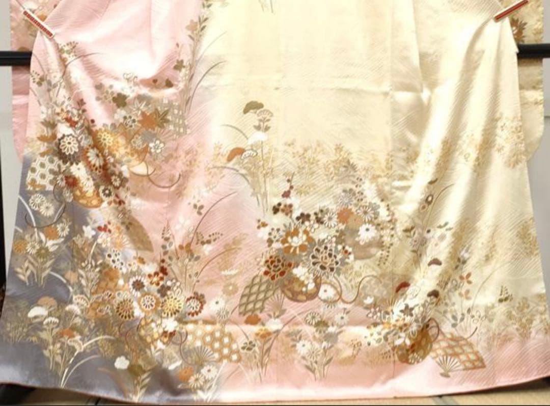 振袖フルセット6点サイズM〜Ｌ花籠文　暈し染め　金彩　正絹