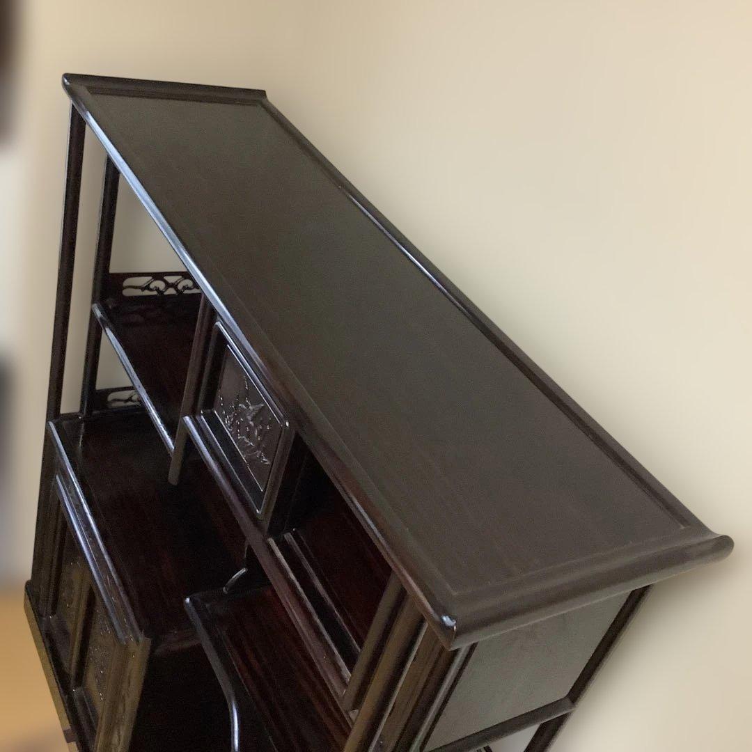 美品　レトロ　飾り棚　違い棚　茶棚　茶道　紫檀　木製　和家具　彫刻