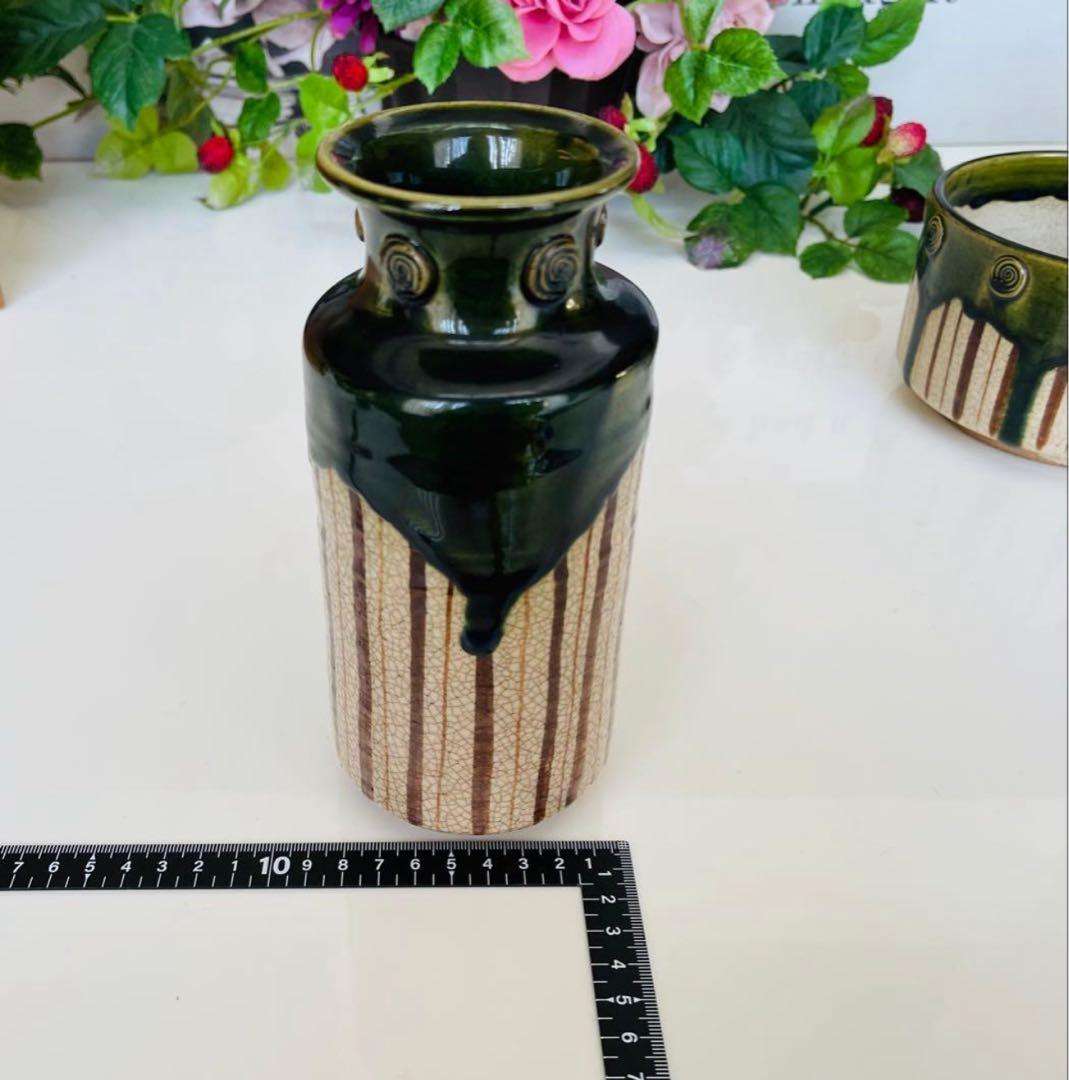 加藤六兵衛作★皆具　織部　水指　蓋置　建水　柄杓立　長谷元窯