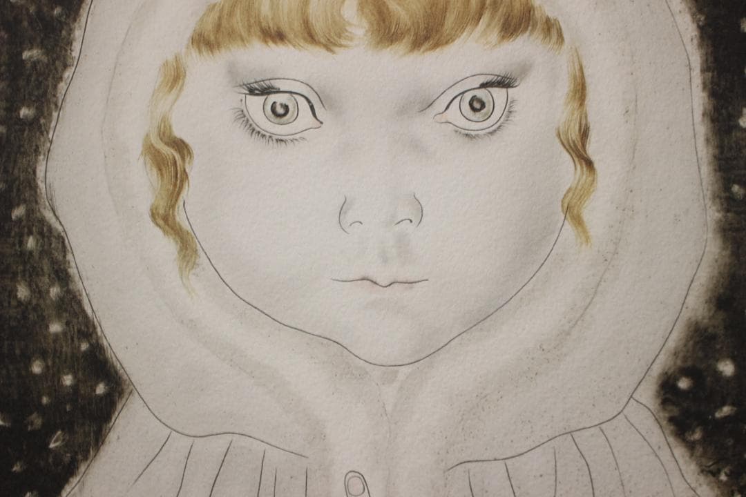 藤田嗣治 エスタンプリトグラフ「白い頭巾の少女」販売証明書付き 7/75