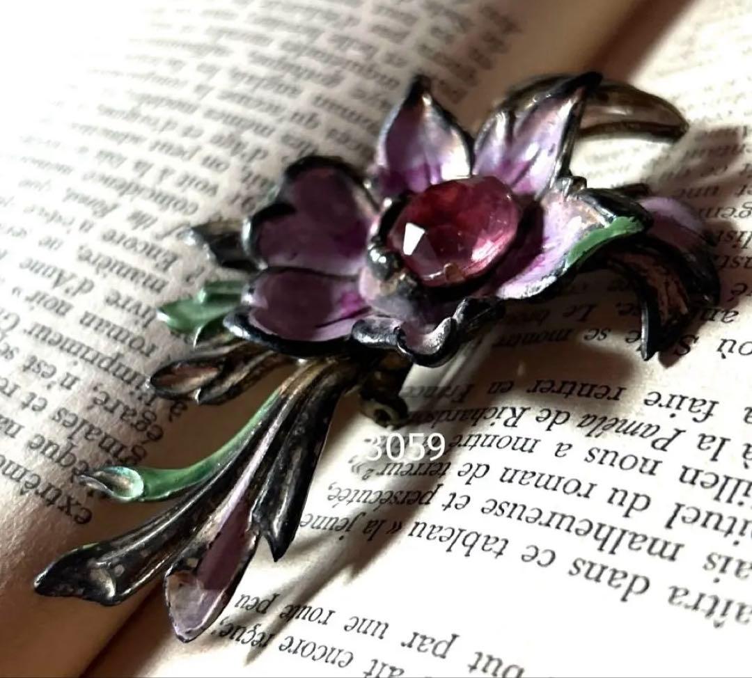 ★専用★3059ヴィンテージ☆エナメル/クレマチス/ブローチ他2点