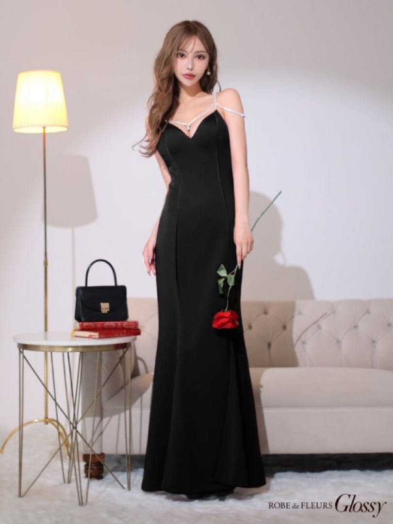 Glossy/グロッシー ラグジュアリーストラップ/サイドスリット/ロングドレ