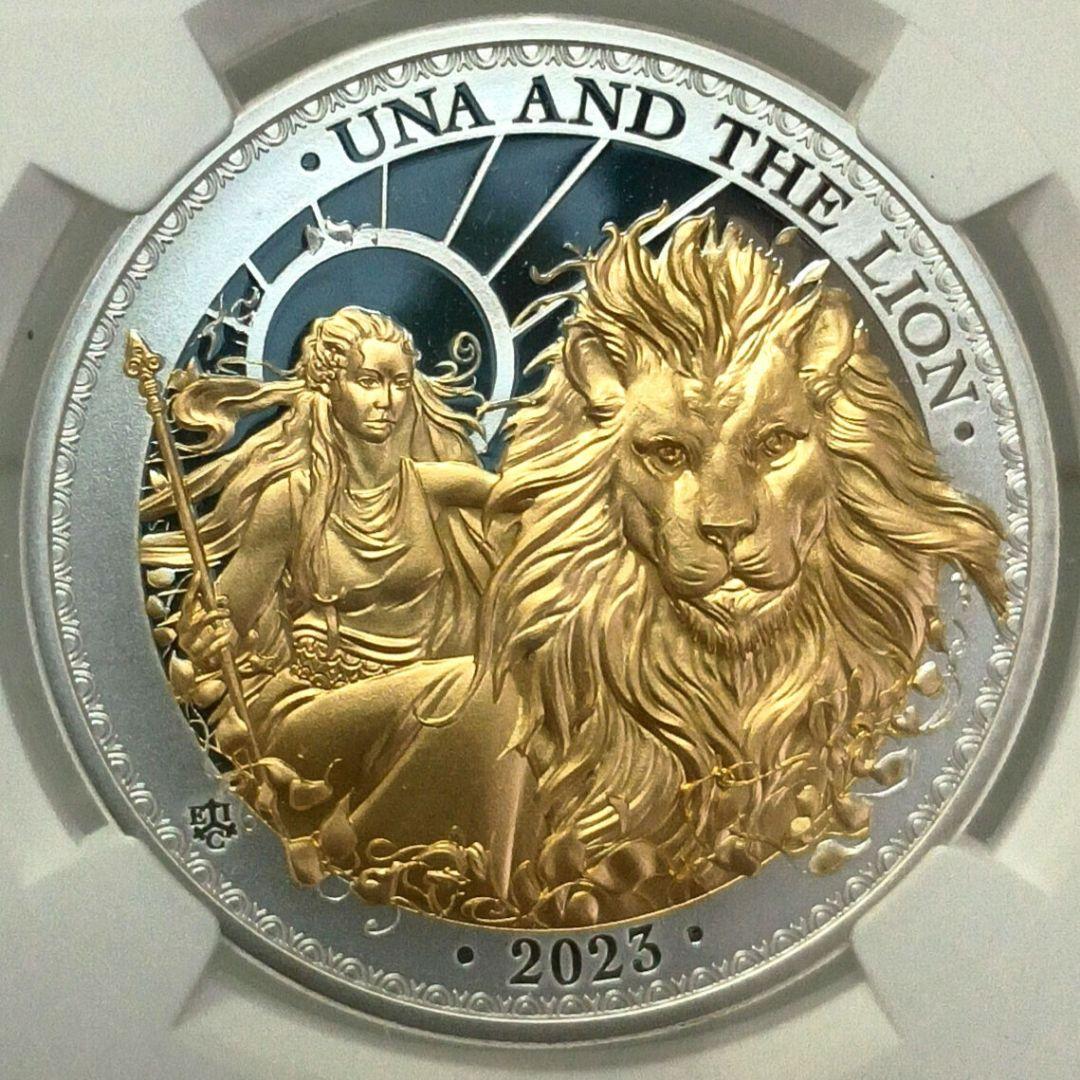 2023 ウナとライオン 1oz £1ゴールドプレート銀貨 NGCPF70UC②